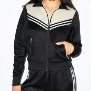 American Apparel Track Zip Up Jacket Black w/ Running Stripe. Size XL